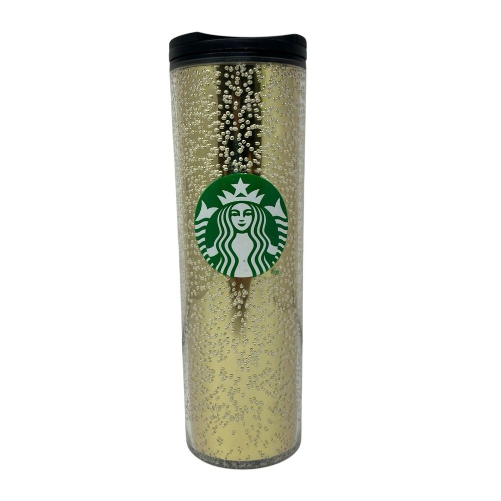 Starbucks Tumbler Gold Black 16oz Bubble Travel Mug Coffee Cup Gifts Reusable - Picture 2 of 10